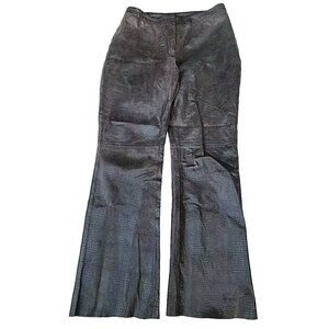 INC Exotic Print Genuine Brown Leather Bootcut Lined Pants Ladies Sz 12 *READ*
